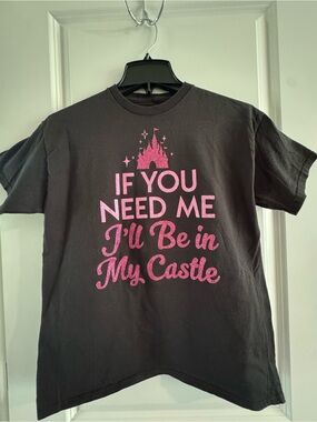 Disney Black Tee with Pink Glitter Castle Slogan